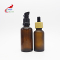 amber oil dropper glass cosmetic bottle for essence serum lotion skin care with bamboo dropper cap GB-265B